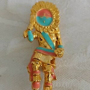 Enamel Goldtone Multi-Color Kachina Vintage Pin Brooch - Vintage